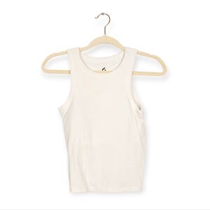 Lou & Grey White Ribbed Built in Bra Crewneck Tank Top Size S